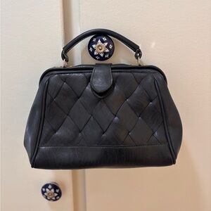 Vintage Black Woven Leather Top-Handle Bag